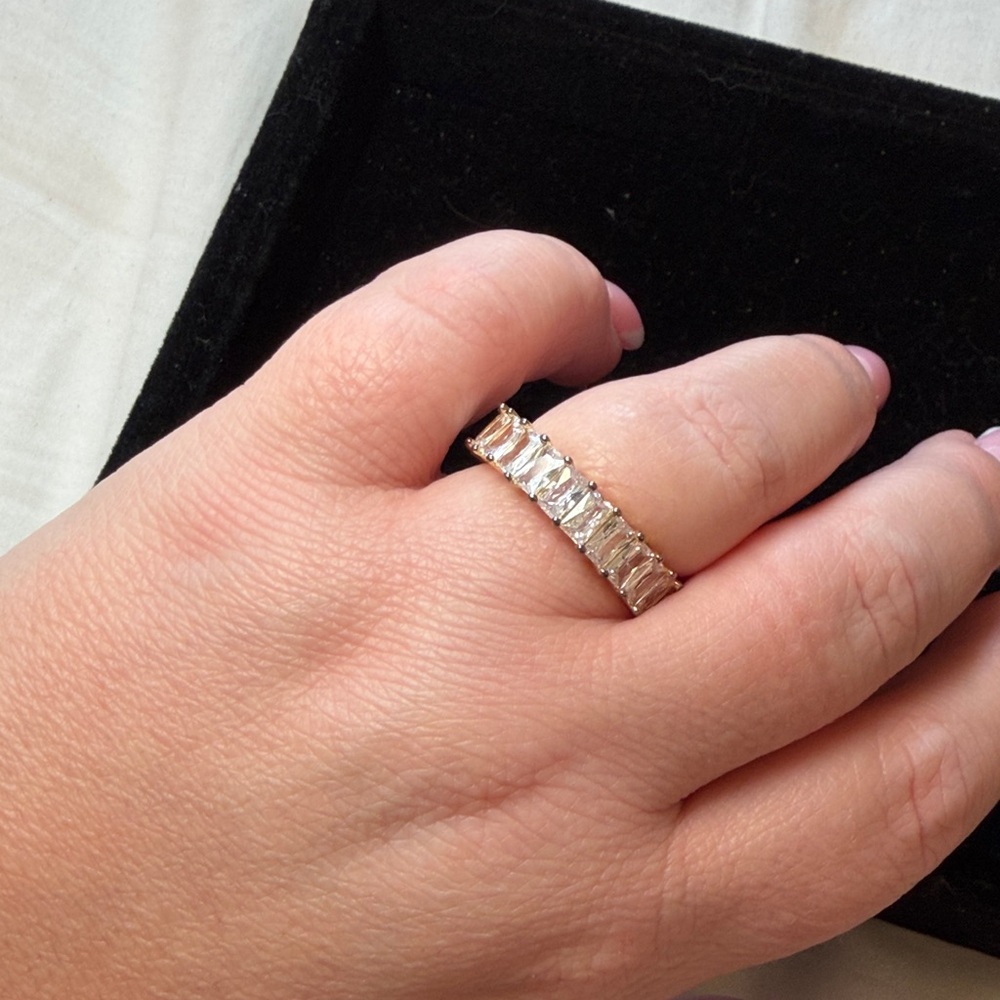 Gold-Tone Clear Stone Eternity Band Ring